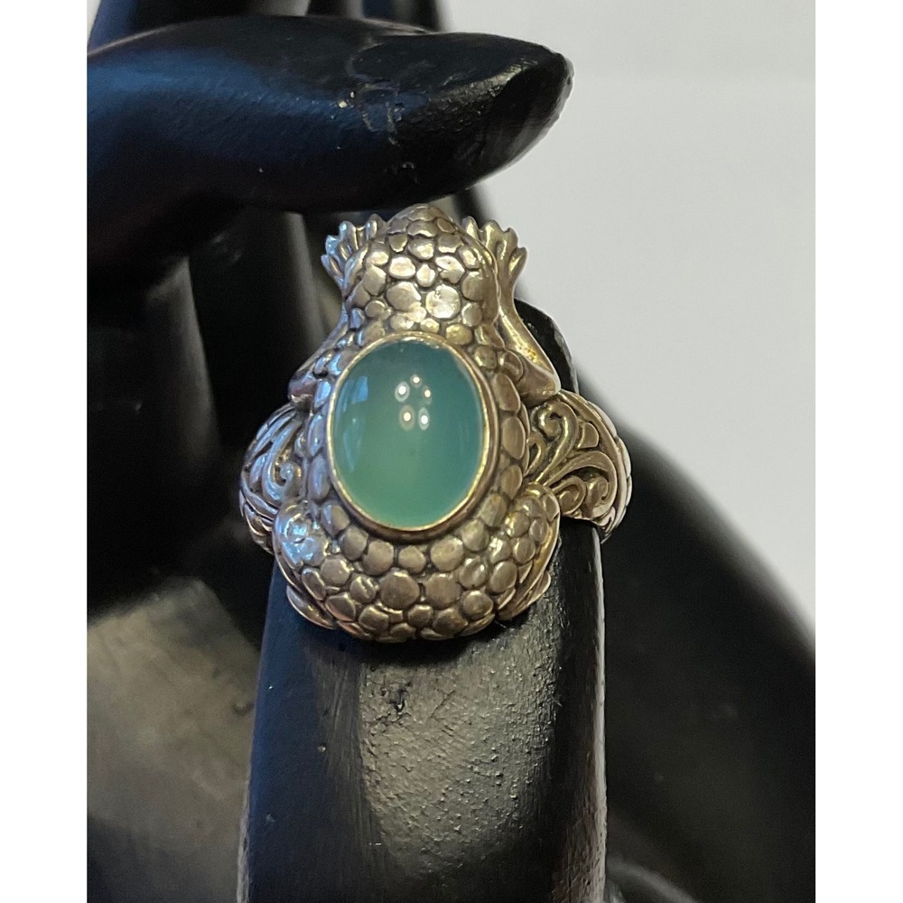 Barbara Bixby Sterling Silver 18K Gold Green Chalcedony Frog Ring Size 6